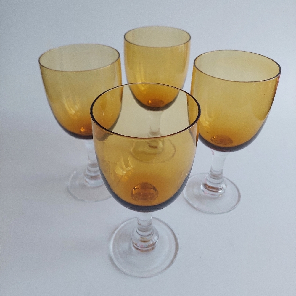 Hand Blown Amber 20oz Pint Glass Set of 4 Wine Goblets